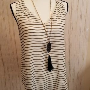 Old Navy Striped Sleeveless Blouse Top Olive Med
